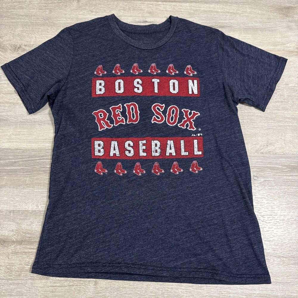 Boston Red Sox Shirt Majestic Threads Men's Blue Large Tri Blend MLB Baseball